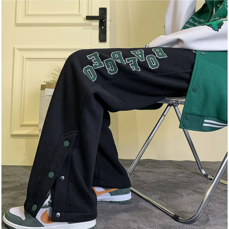 Aidase American Hiphop High Street Trendy Casual Sports Pants Men Solid Letters Patchwork Pocket Loose Autumn Straight Wide Leg Trouser aidase-shop