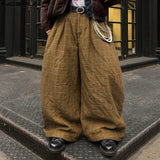 AIDASE  -  Men Pants Plaid Button Joggers Loose Casual Wide Leg Trousers Men Streetwear 2025 Pleated Oversize Fashion Long Pants aidase-shop