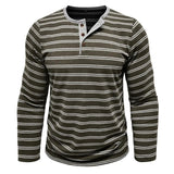 AIDASE  -  New Men's Henley Collar Long Sleeve T-Shirts Striped Casual Button T Shirt for Men Spring Autumn Male Fashion Cotton Tees Tops aidase-shop