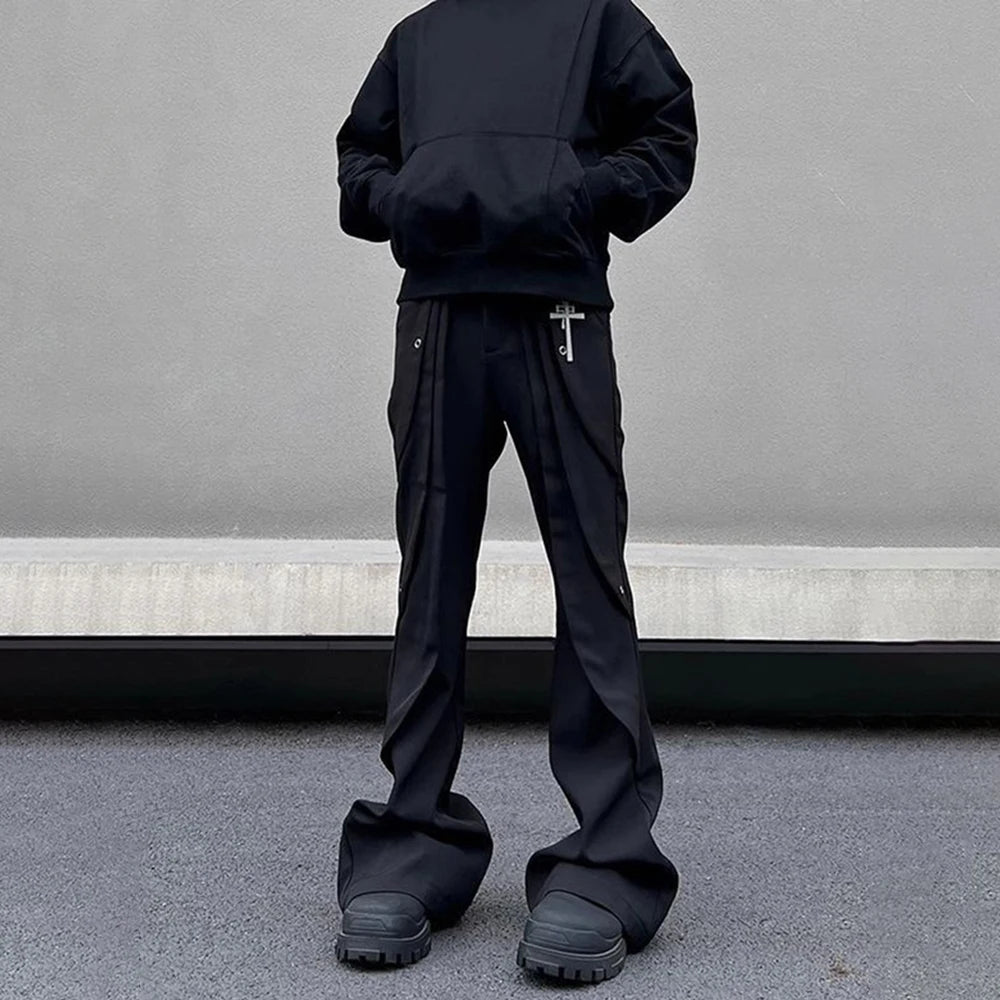 AIDASE  -  American High Street Fashion Flared Pants Men 2025 Spring And Summer New Trend Straight Slim Casual Black Pants Mens Clothing aidase-shop