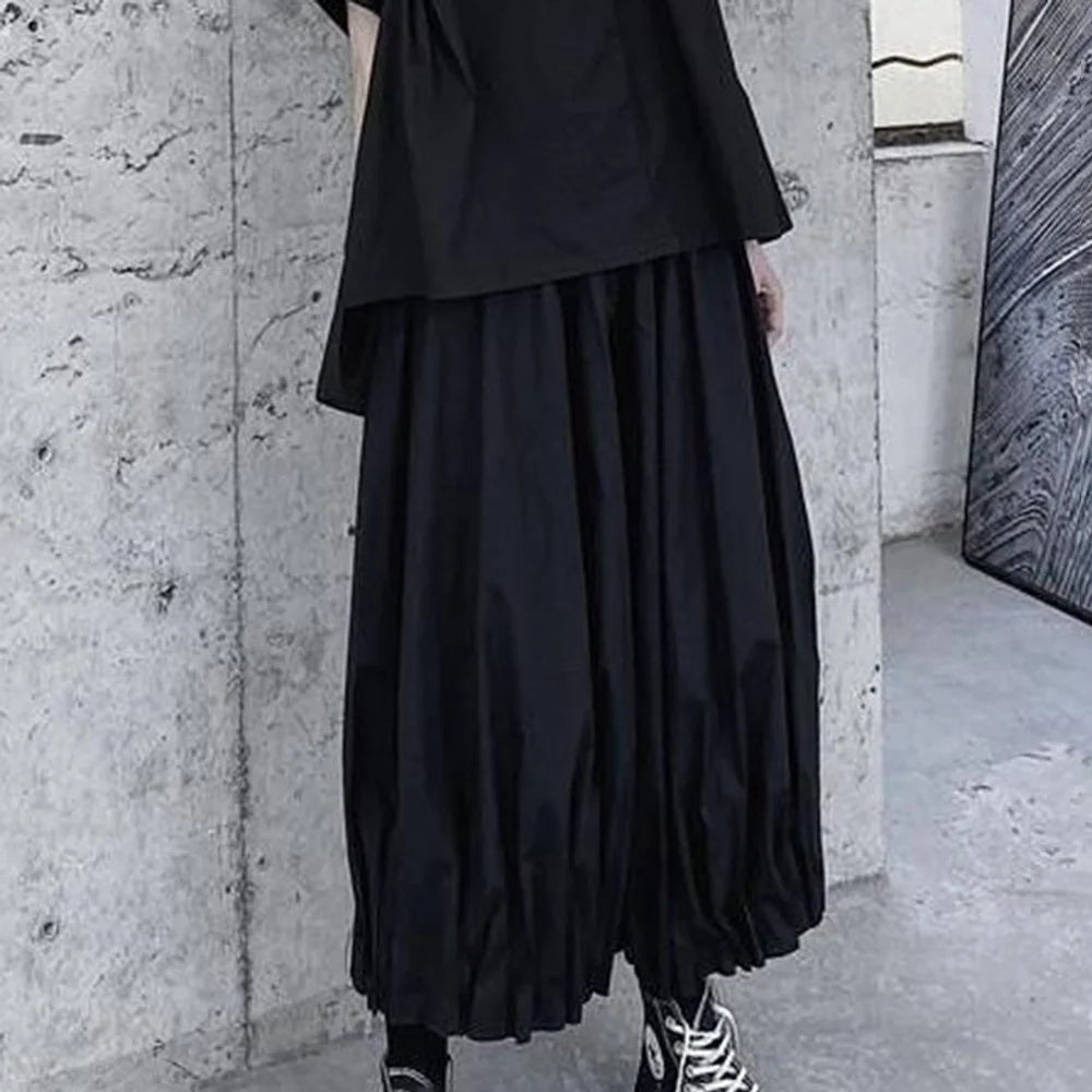 AIDASE  -  Summer New Men's Solid Color Wide-Leg Lantern Skirt Pants Retro Fashion Trend Casual Simple Loose Breathable Niche Men's Bottoms aidase-shop