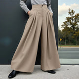 AIDASE  -  Men Wide Leg Pants Solid Color Button Joggers Loose Casual Trousers Men Streetwear Pleated Fashion Male Long Pants aidase-shop