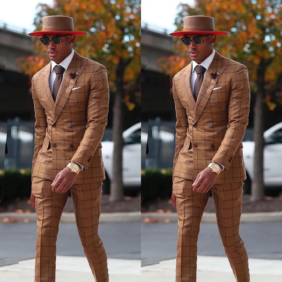 Aidase Plaid Men Suit Tailor-Made Fashion 2 Pieces Blazer Pants Double Breasted Lapel Formal Business Causal Party Tailored aidase-shop