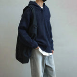 AIDASE  -  Y2K Mens Hollow Solid Color Knitted Breathable Hooded Sweater Autumn Student Campus Trend Japanese Outerwear Men's Clothing aidase-shop