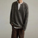 AIDASE  -  American Street Fashion Solid Color V-Neck Sweater Men Autumn And Winter Lazy Style High-End Casual Knitted Sweater Jacket Men aidase-shop