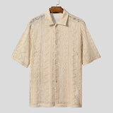 AIDASE  -  Men Shirt Mesh See Through Lapel Short Sleeve Sexy Male Shirts Summer Loose Tops Streetwear 2025 Fashion Men Clothing aidase-shop