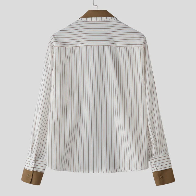 AIDASE  -  Men Shirt Striped Patchwork Lapel Long Sleeve Loose Men Clothing Streetwear 2025 Fashion Casual Male Shirts Korean Style aidase-shop