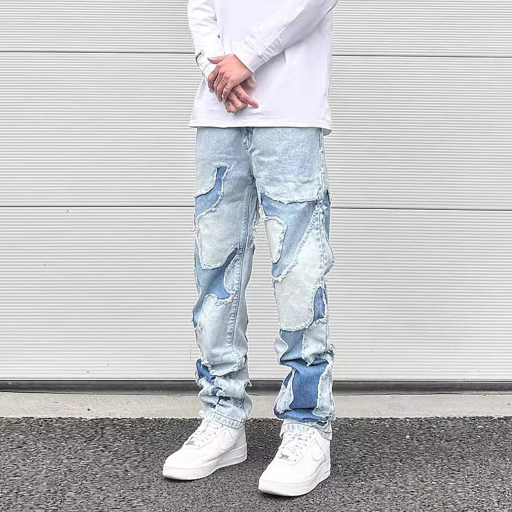 Aidase Streetwear Swag Style Blue Frayed Jeans Pants for Men Retro Washed Ripped Casual Tapered Denim Trousers Slim Fit Y2k Jean Male aidase-shop