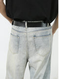 Aidase Korean Style Retro Fashion Distressed Light Blue Jeans Men Zippered Loose Casual Straight Leg Wide Leg Pants aidase-shop