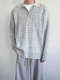 AIDASE  -  Autumn Casual Long Sleeve Knit Jumper Tops Mens Vintage Polo Neck Knitted Pullover Trendy Men's Twist Crochet Sweater Polo Shirt aidase-shop