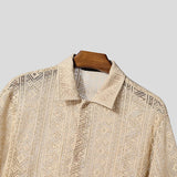 AIDASE  -  Men Shirt Mesh See Through Lapel Short Sleeve Sexy Male Shirts Summer Loose Tops Streetwear 2025 Fashion Men Clothing aidase-shop