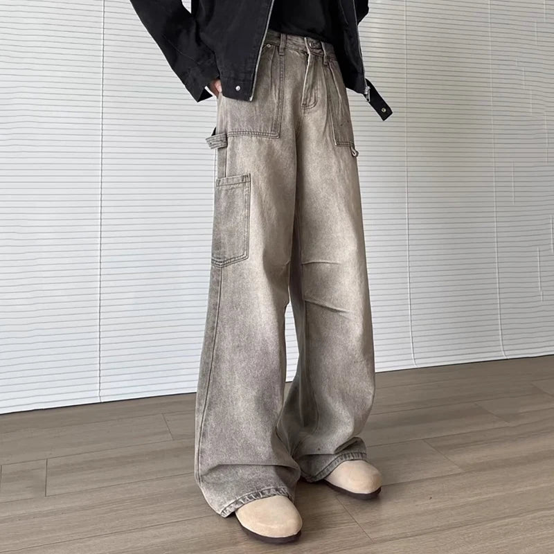 AIDASE  -  Trendy New Men Jeans Ripped Vintage Design Loose High Street Fashion Straight-leg Denim Pants Autumn Trousers 21E7422 aidase-shop
