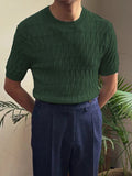 AIDASE  -  Summer Fashion Solid Color Slim Fit T-shirts Men Casual Short Sleeve Crew Neck Jumper Stylish Crochet Textured Knitted Tops Mens aidase-shop