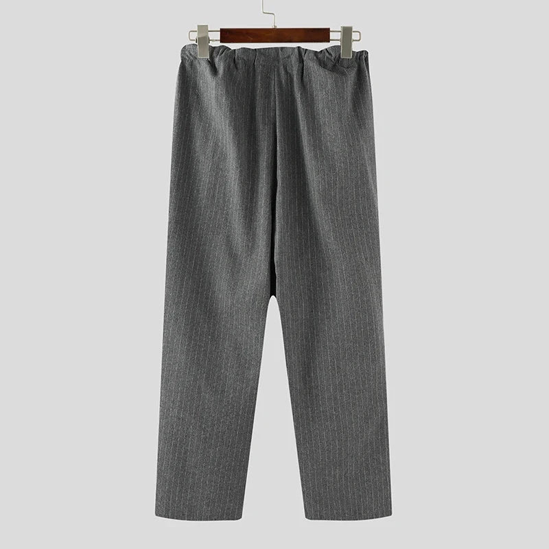 AIDASE  -  Men Striped Pants Lace Up Joggers Loose Casual Straight Trousers Men Streetwear 2025 Fashion Leisure Male Long Pants aidase-shop