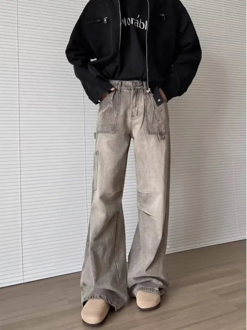 AIDASE  -  Trendy New Men Jeans Ripped Vintage Design Loose High Street Fashion Straight-leg Denim Pants Autumn Trousers 21E7422 aidase-shop