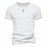 AIDASE  -  Mens T Shirt Pure Color V Collar Short Sleeved Tops Tees Men T-Shirt Black Tights Man T-Shirts Fitness For Male Clothes