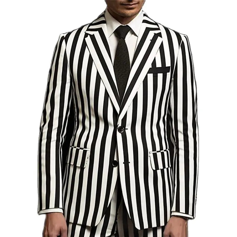 Aidase White and Black Stripe Men's Suits Single Breasted Notch Lapel 2 Piece Jacket Pants Formal Outfits Ropa Hombre Slim Fit Tailor aidase-shop