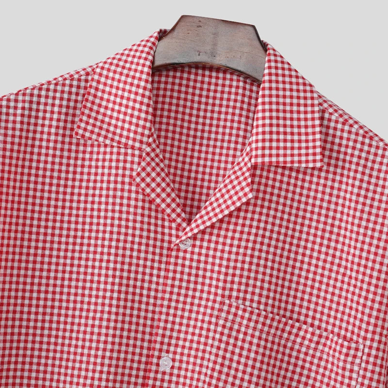 AIDASE  -  Men Plaid Sets Summer Vacation Streetwear Lapel Short Sleeve Shirt & Shorts 2PCS 2025 Loose Fashion Men's Casual Suits aidase-shop