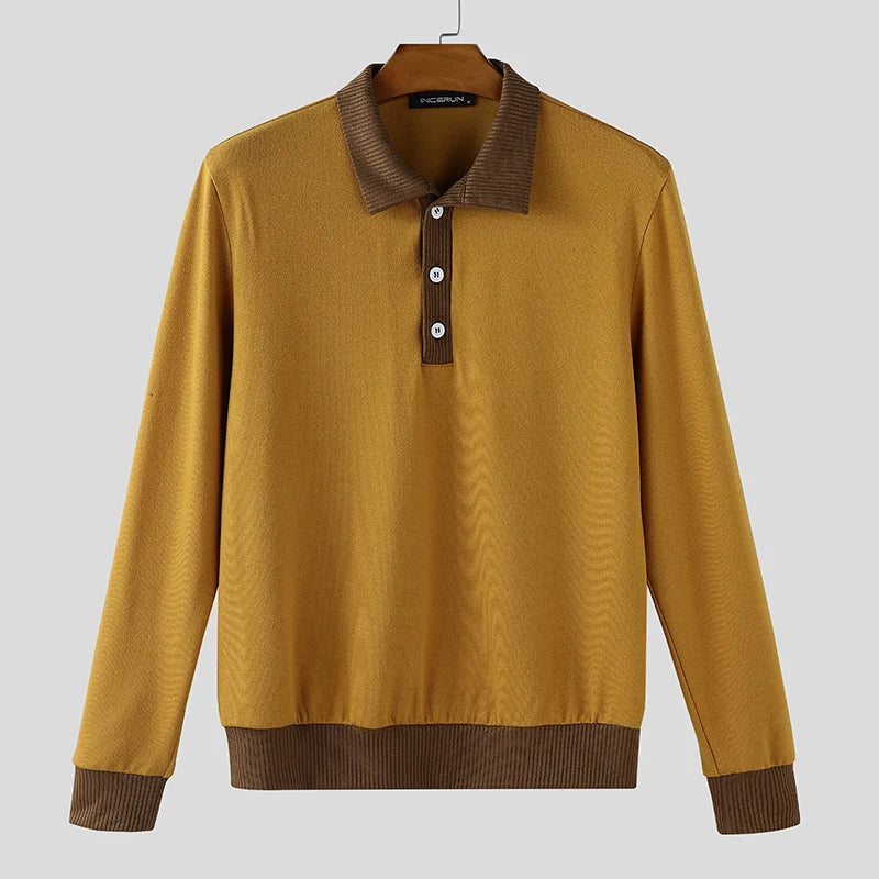AIDASE  -  Men Shirt Knitted Patchwork Lapel Long Sleeve Spring Autumn Men Clothing Streetwear Loose 2025 Fashion Male Shirts S-5XL aidase-shop