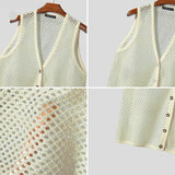 AIDASE  -  Mesh Men Tank Tops Sleeveless Sexy Tops Tee Summer V Neck Buttons Tops Streetwear Vests Oversize S-3XL Men's Clothing aidase-shop