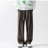 Aidase Spring All Season Casual Soft Solid Men's Cool Boys Drawstring Waist  Long Wide-legged Floor-length Straight-legged Pants aidase-shop