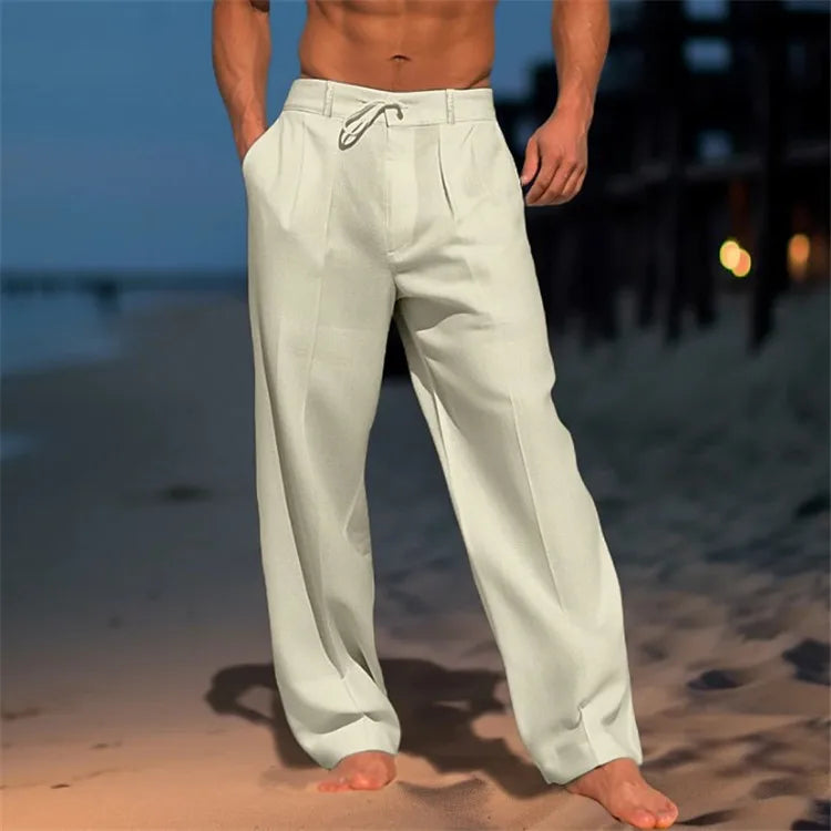 AIDASE  -  Men's Linen Long Pants Summer Beach Shorts Front Pockets Solid Color Breathable Casual Daily Vacation aidase-shop