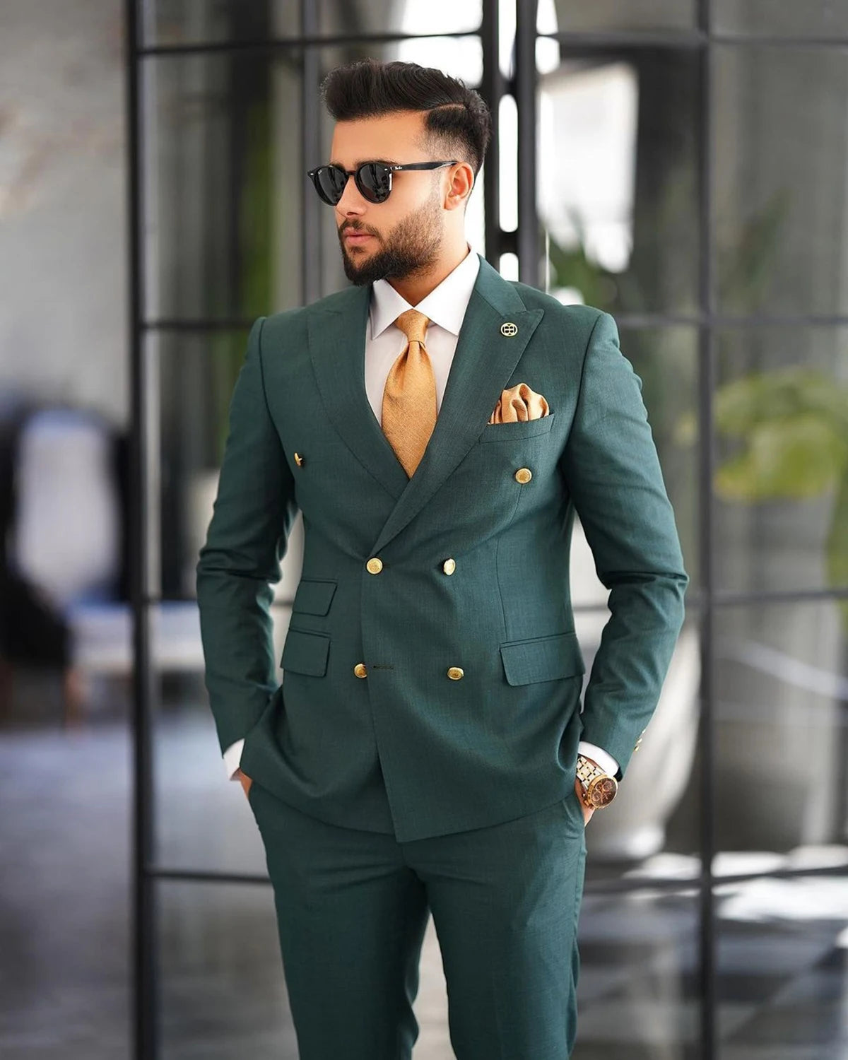 Aidase Green Men Suits Tailor-Made 2 Pieces Blazer Pants Double Breasted Peaked Lapel Fashion Business Wedding Plus Size Tailored aidase-shop