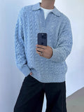 AIDASE  -  Autumn Casual Long Sleeve Knit Jumper Tops Mens Vintage Polo Neck Knitted Pullover Trendy Men's Twist Crochet Sweater Polo Shirt aidase-shop