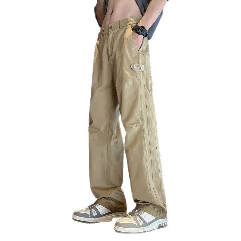 AIDASE  -  Spring and Autumn Trendy Straight-Legging Casual Pants for Men's Pure Cotton All-match New Loose Draped Wide-Level Working Pants aidase-shop