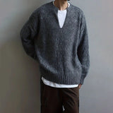 AIDASE  -  American Street Fashion Solid Color V-Neck Sweater Men Autumn And Winter Lazy Style High-End Casual Knitted Sweater Jacket Men aidase-shop