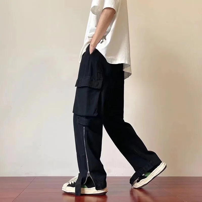 Summer thin American retro Multi Pocket overalls for men trousers and women loose ins fashion brand white straight casual pants Maytrends