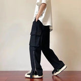 Summer thin American retro Multi Pocket overalls for men trousers and women loose ins fashion brand white straight casual pants Maytrends