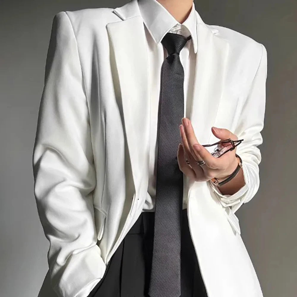 AIDASE  -  Autumn Winter Men's Solid Color Long-Sleeved Suit Jacket American Retro Fashion Trend High Street Loose Simple Niche Men's Tops aidase-shop