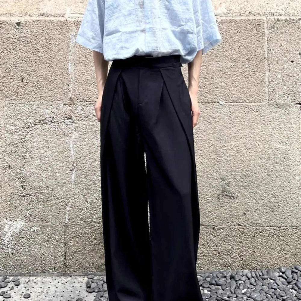 AIDASE  -  Mens Suit Pants Adjustable Waist 3d Pleated Casual Pants Streetwear Fashion Niche Retro Wide-Leg Pants Men'S Clothing 2025 New aidase-shop