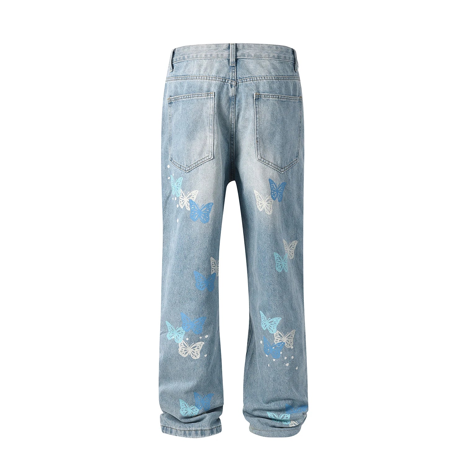 Aidase American Streetwear Butterfly Printed Straight Leg Jeans Man Hip Hop Splashed Ink Blue Jeans Y2k Slim Jeans Men 2024 Fashion aidase-shop