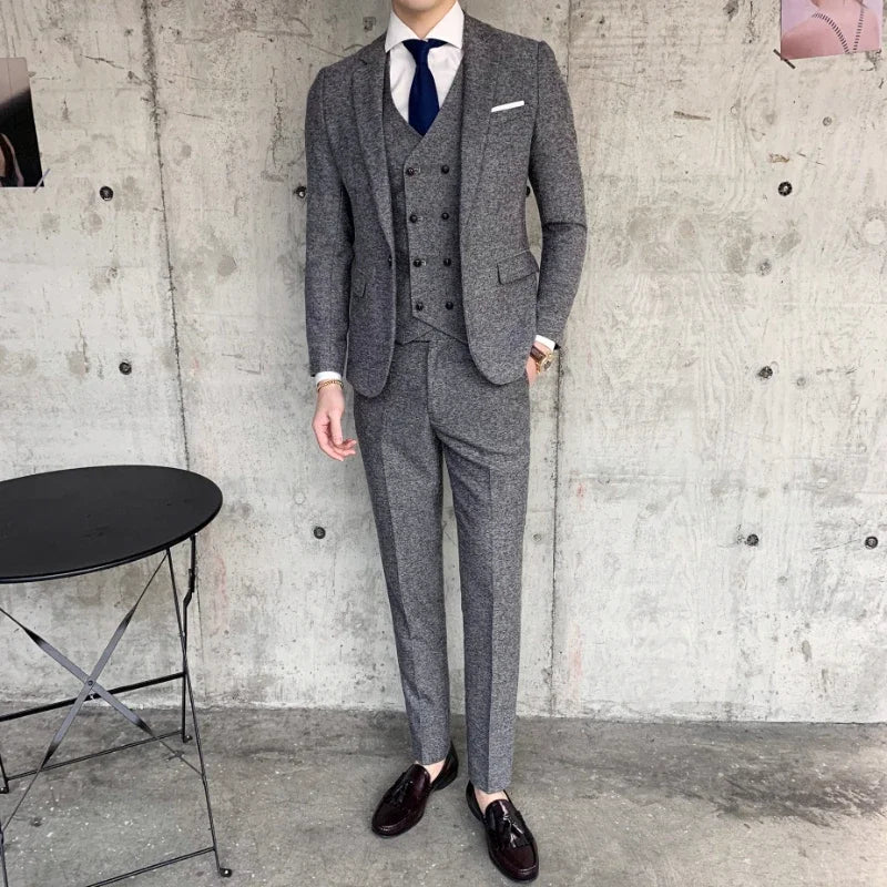 159.07Aidase High-quality (Blazer + Vest + Trousers) Men's Italian Style Elegant Fashion Simple Business Casual Gentleman Three-piece Suit aidase-shop