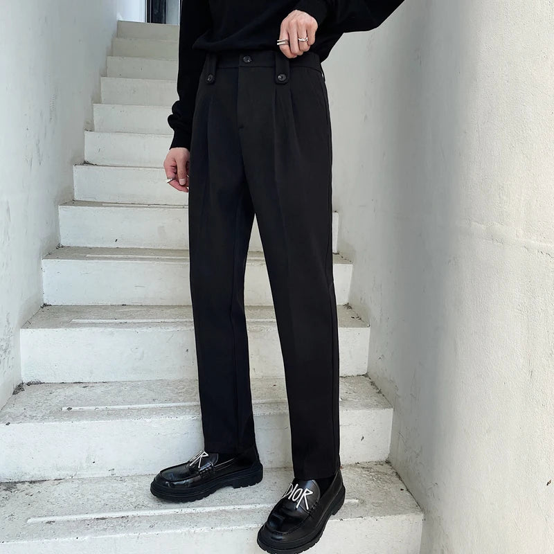 Autumn Winter Woolen Business Dress Pants Men Elastic Waist Streetwear Casual Trousers Formal Social Suit Pants Costume Homme aidase-shop
