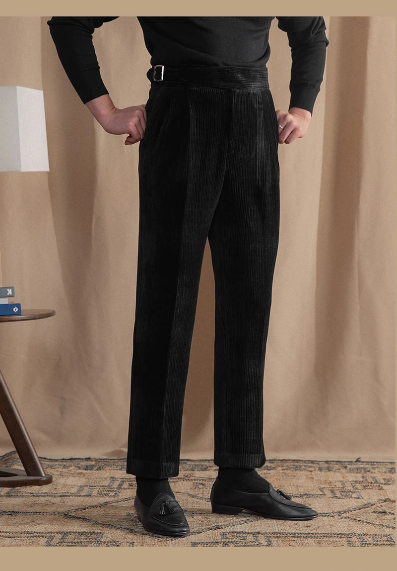 Corduroy High Waist Office Warm Casual Pant Italian Busines Pant Top Quality Straight Trouser Pant For Men Pantalon Para Hombres aidase-shop