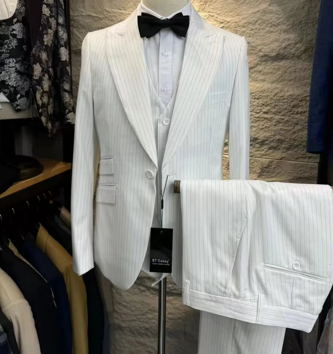 Aidase Grey Striped Mens Suits Double Breasted for Wedding Custom Made for Man Costume Groom 2-Pieces Tuxedos Best Man Blazer Pants aidase-shop