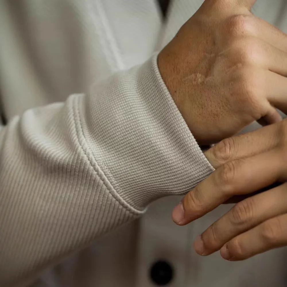 AIDASE  -  European Large V-neck Work Jacket Men's Twill Texture Elastic Long-sleeved Sweatshirt Cardigan Casual Commuting aidase-shop