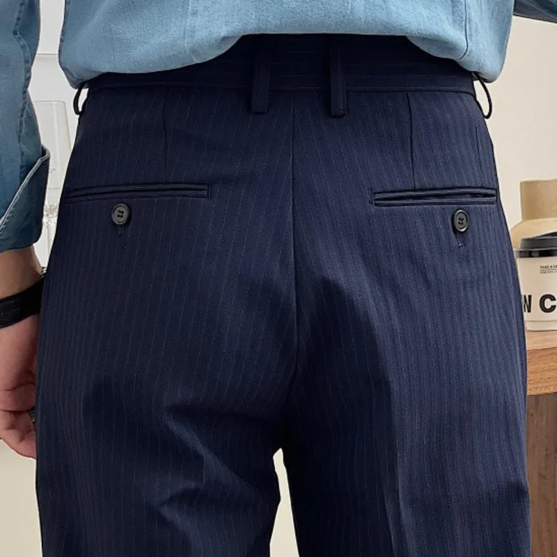 Men's Fashion Fall Stripe Straight Men Clothes Office Trousers Luxury High Waist Casual Pants Korean Versatile Slim Long Pants aidase-shop