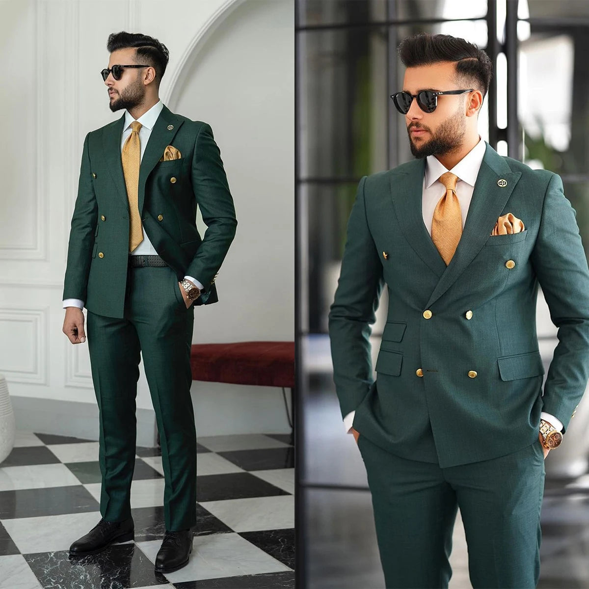 Aidase Green Men Suits Tailor-Made 2 Pieces Blazer Pants Double Breasted Peaked Lapel Fashion Business Wedding Plus Size Tailored aidase-shop