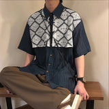 AIDASE  -  Men Shirt Lace Patchwork Pleated Lapel Short Sleeve Men Clothing Summer Streetwear 2025 Loose Fashion Casual Male Shirts aidase-shop