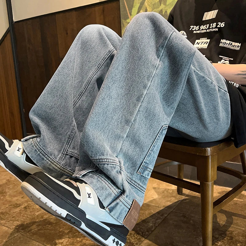 AIDASE  -  Niche Men's Jeans Pocket Reverse Straight-leg Design Male Denim Long Pants 2025 New Fashion Solid Color Trousers 21E6850 aidase-shop