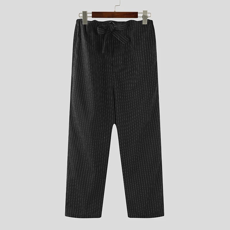 AIDASE  -  Men Striped Pants Lace Up Joggers Loose Casual Straight Trousers Men Streetwear 2025 Fashion Leisure Male Long Pants aidase-shop