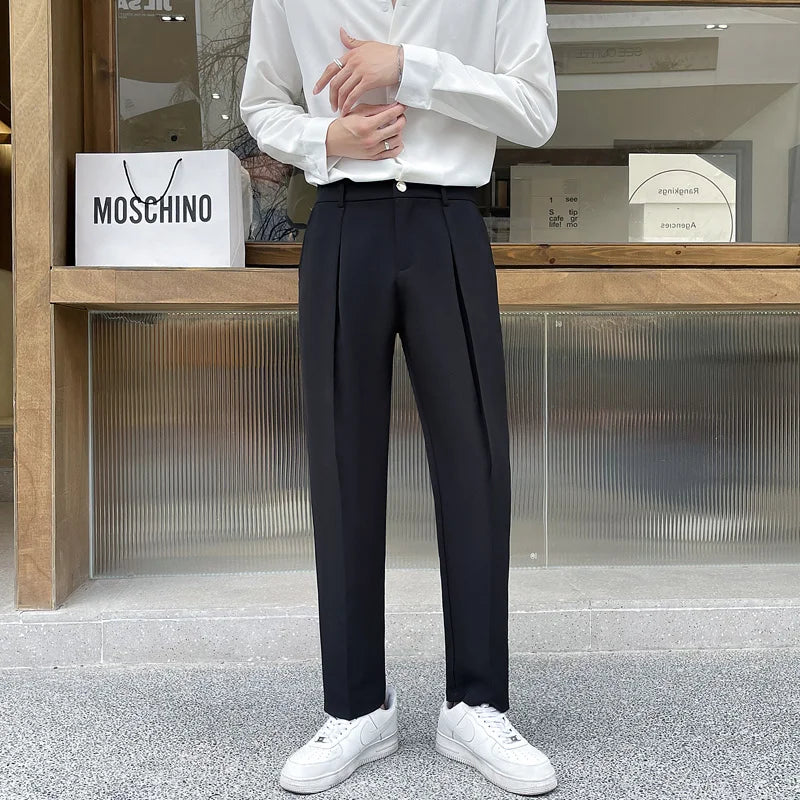 Aidase Black Suit Pants Men Slim Fashion Social Mens Dress Pants Korean Loose Casual Straight Pants Mens Office Formal Trousers M-3XL aidase-shop