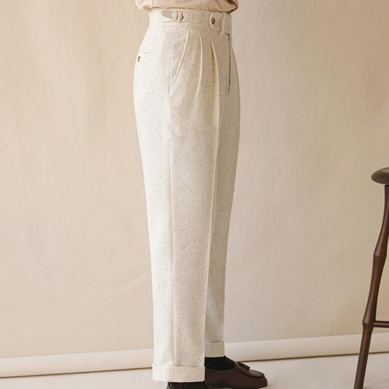 Aidase Top Quality Casual High Waist Straight Leg Trouser For Men Winter Paris Button Trouser Business Naples Gentleman Suit Pants aidase-shop
