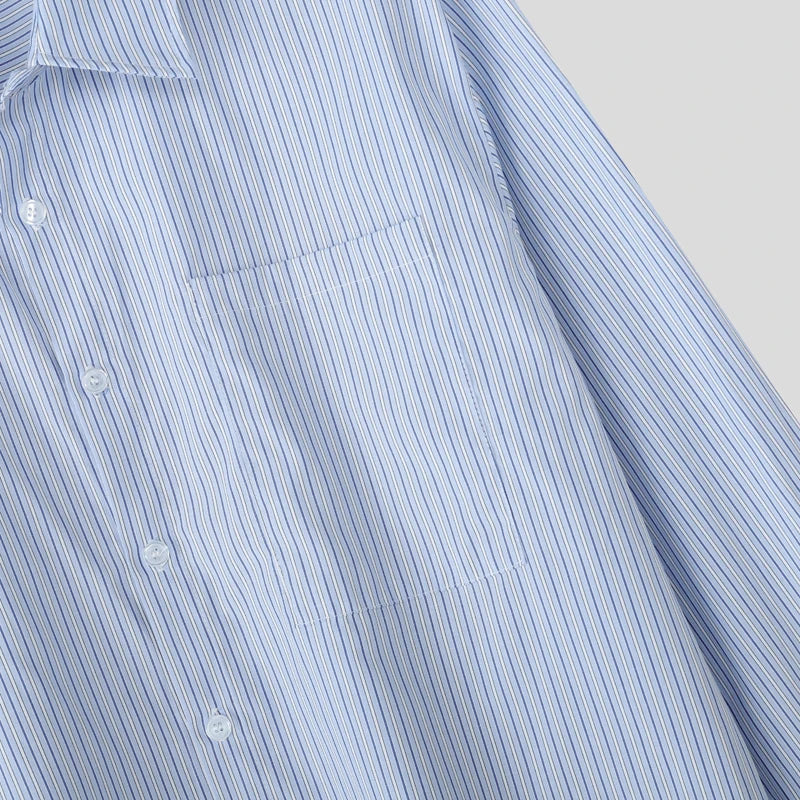 AIDASE  -  Men Striped Shirt Lapel Long Sleeve Button Casual Men Clothing Loose Streetwear 2025 Korean Style Fashion Male Shirts aidase-shop