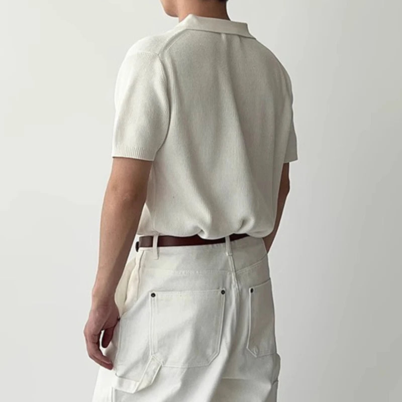 AIDASE  -  Mens Short Sleeve Slim Casual Polo Shirts Summer Stylish Solid Color Men's Knitted Polo Shirt Streetwear Fashion Knitting Polos aidase-shop