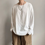 AIDASE  -  Spring Autumn Round Neck Loose T-Shirt Men Cotton Linen Long Sleeve Casual Male Tshirt Comfortable Breathable Hip Hop Tees Tops aidase-shop